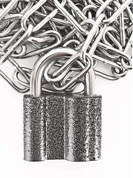 자물쇠와 체인 흰색 절연 — 스톡 사진