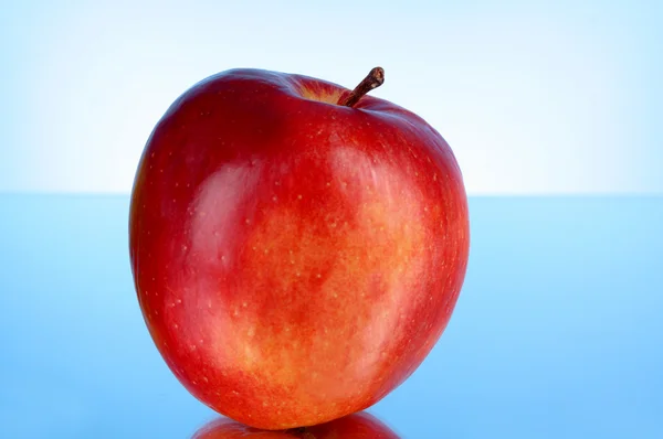 Червоне яблуко на синьому фоні — стокове фото