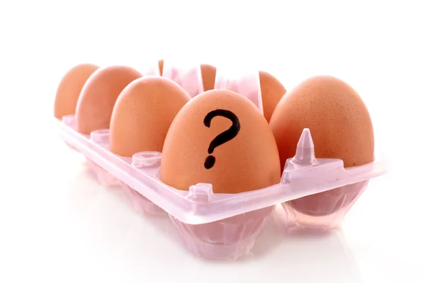 stock image Egg with question mark in box isolated on white