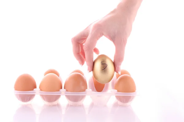 Επιλογή χρυσό αυγό. απομονωθεί σε λευκό — Φωτογραφία Αρχείου