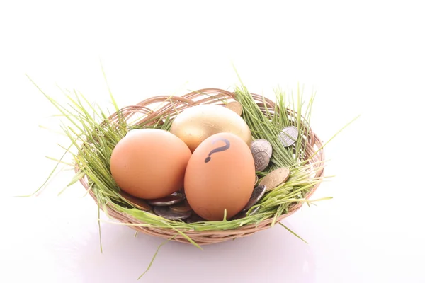 Złote jaja w gnieździe. Ukraiński monet — Zdjęcie stockowe