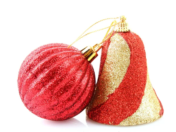 Christmas ball och bell isolerad på vit — Stockfoto