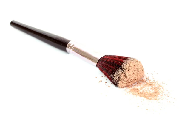 Cepillo cosmético y polvo aislado en blanco —  Fotos de Stock