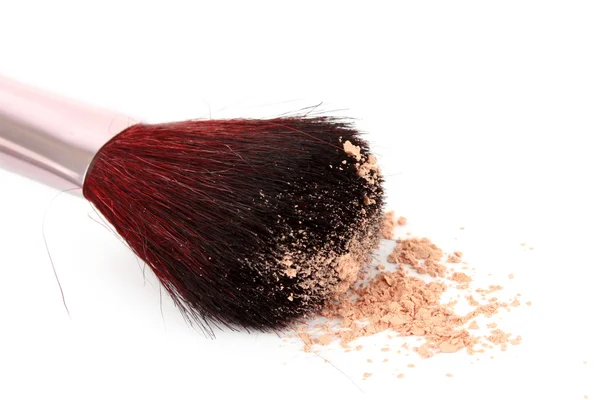 Cosmetic brush and powder isolated on white — Stock Photo, Image