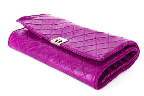 Фиолетовый кошелек на белом фоне — стоковое фото
