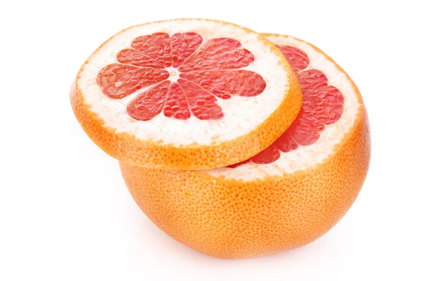 Slice and a half of grapefruit isolated on white — Stock Photo, Image