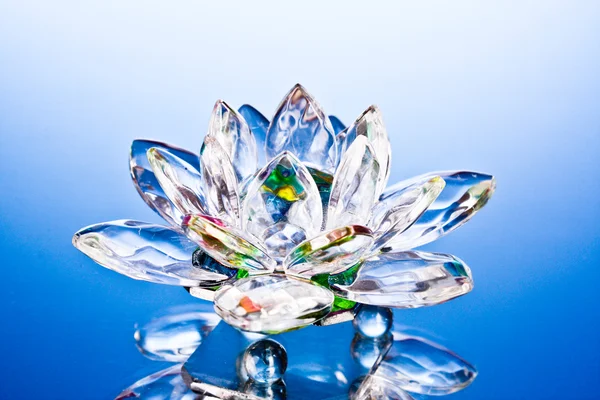 Glas lotusbloem op blauw — Stockfoto