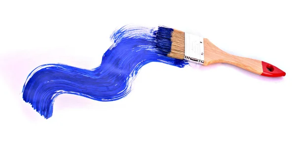 Pensel och blå färg isolerad på vit — Stockfoto