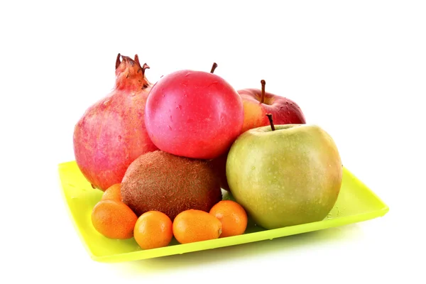 Pomergranate, kiwi, few apple and kumquat isolated on white — Stock Photo, Image