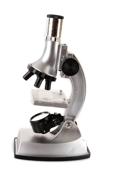 Microscopio metálico de laboratorio aislado en blanco —  Fotos de Stock