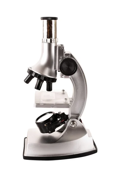 Microscopio metálico de laboratorio aislado en blanco —  Fotos de Stock