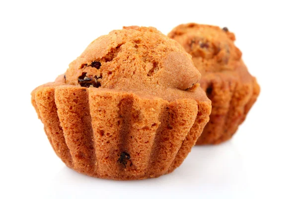 Muffin with raisins isolated on white — Stock Photo, Image