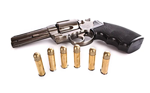 Bullets and revolver. Not real gun (lighter) — Stock Photo, Image