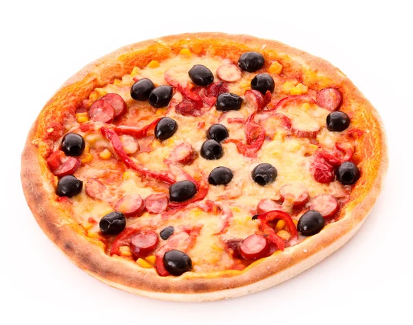 Tasty Italian pizza over white . View from above — Stock Photo, Image