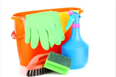 Cleaning supplies isolated on white clipart