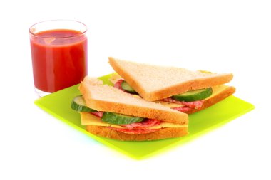 Sandwich with tomato juice isolated on white clipart