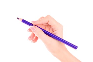 kadın el ile üzerine beyaz izole kalem