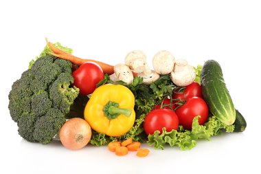 bir dizi üzerinde beyaz izole taze sebze