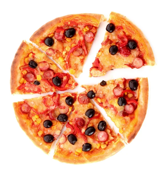 Pizza en rodajas con aceitunas aisladas en blanco —  Fotos de Stock
