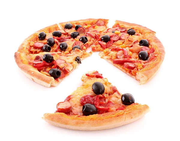 Sliced pizza with olives isolated on white — Stock Photo, Image