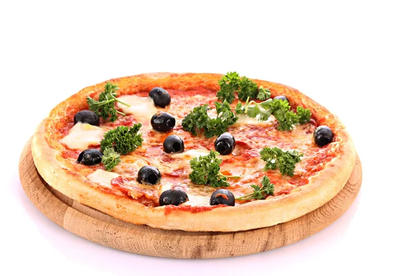 Pizza with olives isolated on white — Stock Photo, Image