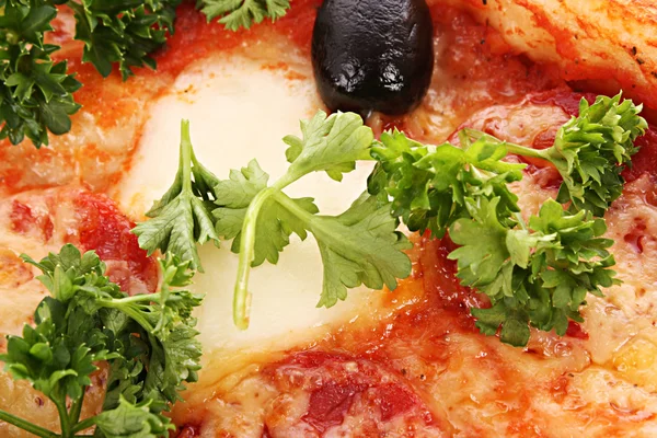 Pizza com azeitonas close-up — Fotografia de Stock