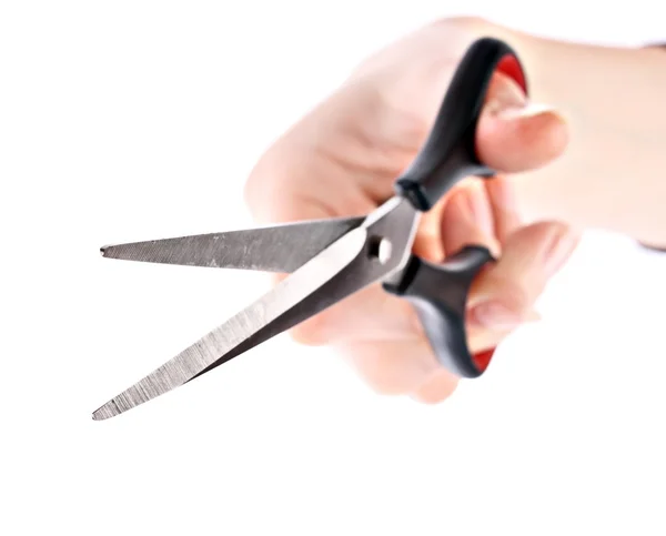 Scissors in hand isolated on white background — Stock Photo, Image