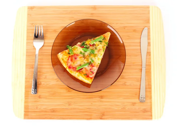 Pizza on plate with fork and knife — Stock Photo, Image