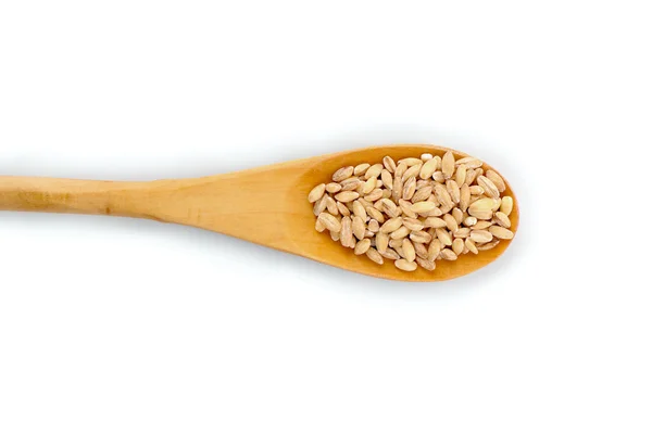 小麦和孤立在白色的汤匙 — 图库照片