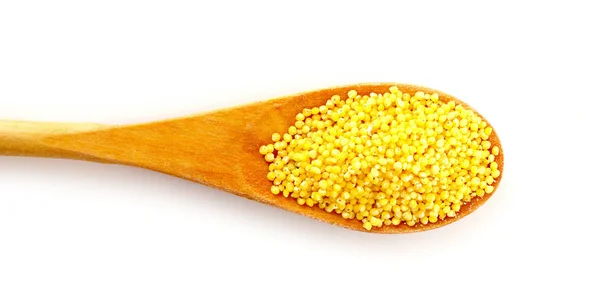Pilled Proso semena v vařečka izolované na bílém — Stock fotografie