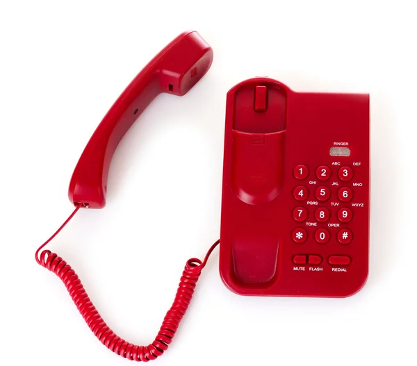 Červený telefon, izolované na bílém — Stock fotografie
