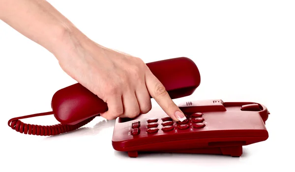 Uppringning på röda telefonen — Stockfoto