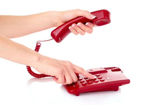 Wählen auf dem roten Telefon — Stockfoto