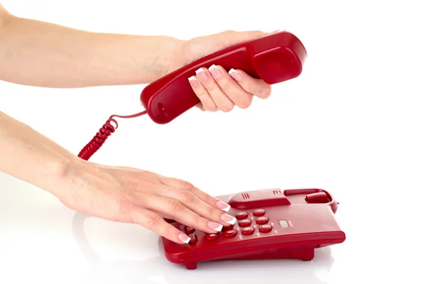 A ligar para o telefone vermelho. — Fotografia de Stock