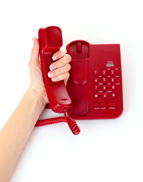 Dialing on the red phone — Stock Photo, Image