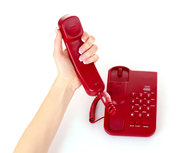 Uppringning på röda telefonen — Stockfoto