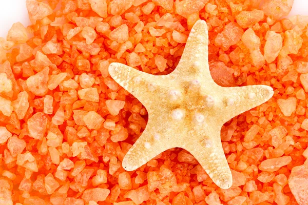 Bath salt and sea-star isolated on white — Stock Photo, Image