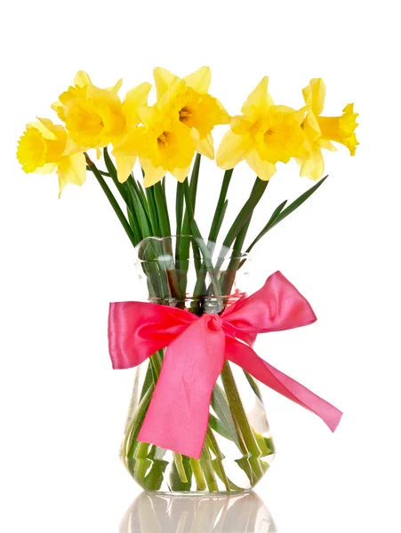 Yellow daffodils in a vase isolated on white — Stock Photo, Image