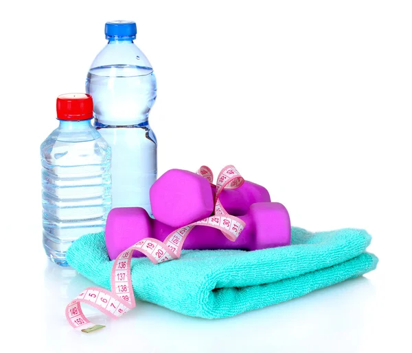 Havlu, dambıl ve su şişesi — Stok fotoğraf