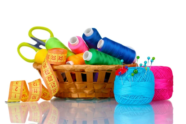 Bright threads in basket — Stock Photo, Image