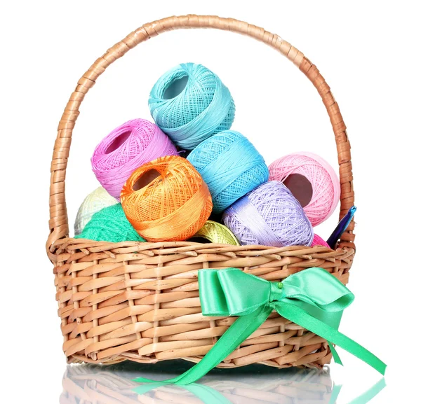 Bright balls of thread in basket — Stock Photo, Image