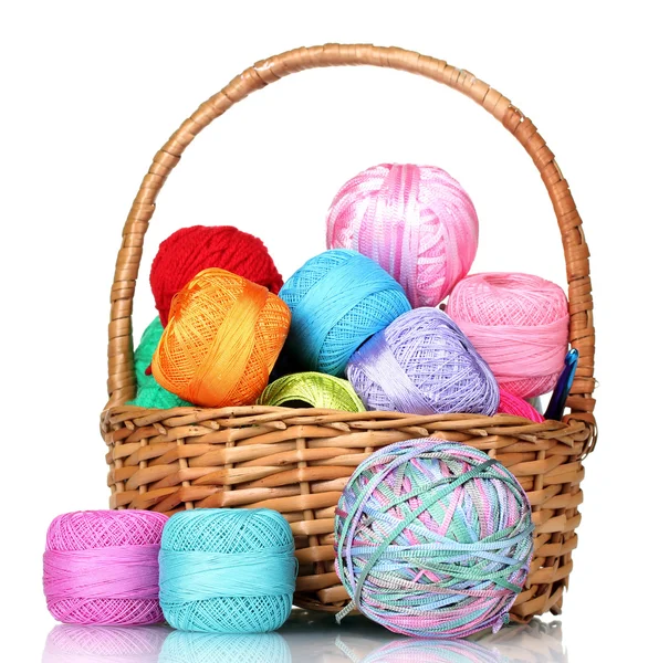 Bright balls of thread in basket — Stock Photo, Image