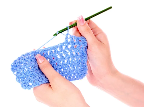 Process of knitting isolated on white — Stock Photo, Image