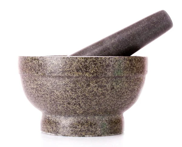 Stone pestle and mortar over a white background — Stock Photo, Image