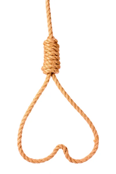 自杀绳套在白色上孤立的心符号 — 图库照片