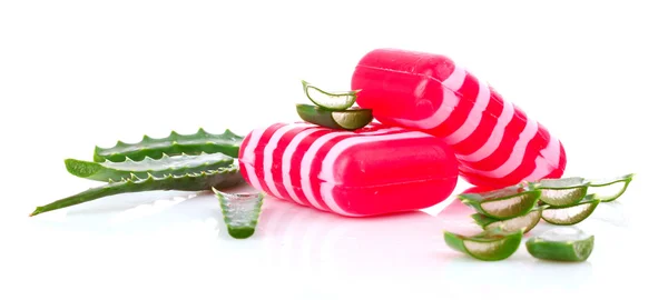 Aloe vera and soap isolated on white — Stock Photo, Image