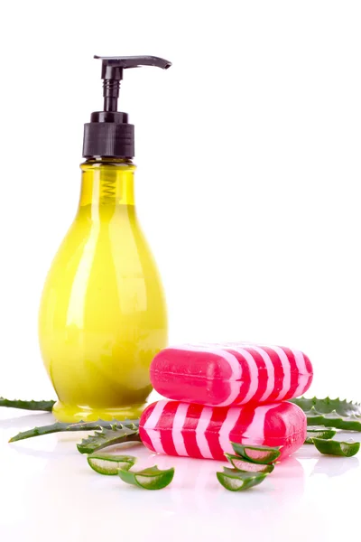 Aloe vera a mýdlo izolovaných na bílém — Stock fotografie