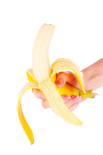 Μάτσο μπανάνες στο χέρι να απομονωθεί σε λευκό — Φωτογραφία Αρχείου