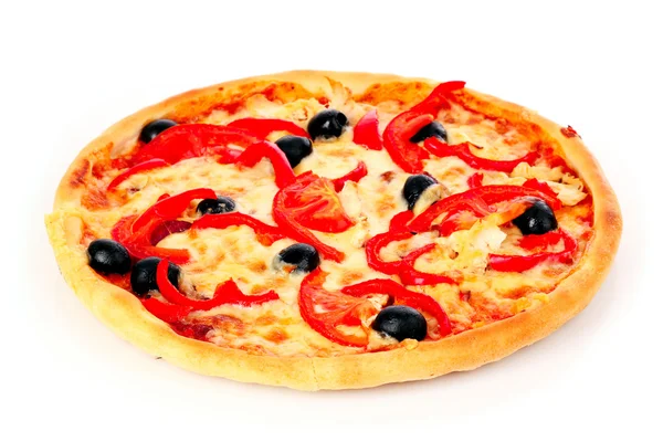 用白色上孤立的橄榄比萨 — 图库照片