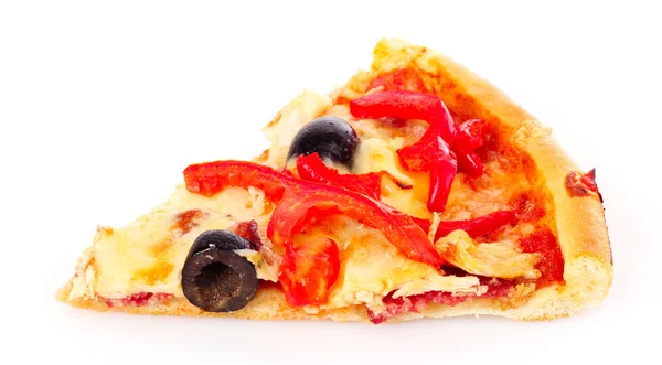 Pizza mit Oliven und Tomaten Nahaufnahme — Stockfoto